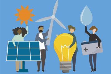 People with renewable energy resources illustration