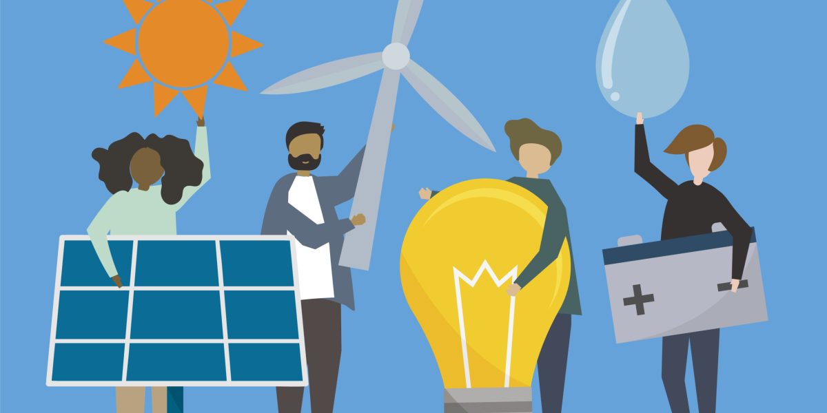 People with renewable energy resources illustration